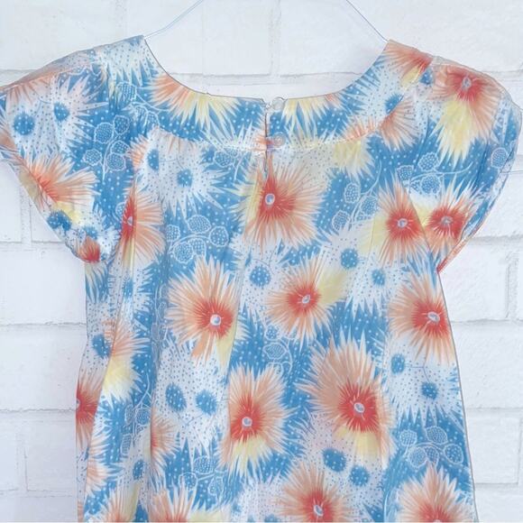 Steven Alan Girls Blue Orange Floral Smock Dress USA Made sz 3 - Picture 9 of 10